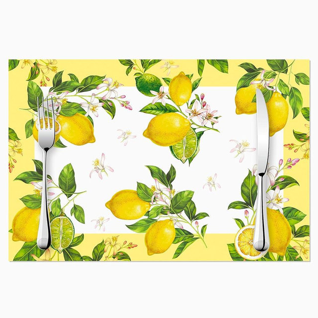 Lemon placemats Set of 4, PVC Waterproof Table mats, Holiday Party Kitchen Table Decorations