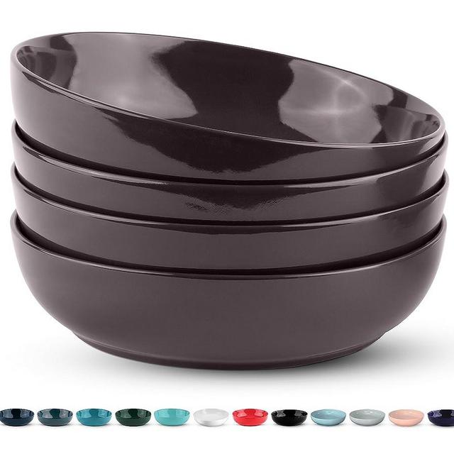 KooK Porcelain Pasta Bowl Set, For Soups and Salads, Serving Bowls, Large Capacity, Microwave & Dishwasher Safe, Set of 4, 40 oz (Dark Mauve)