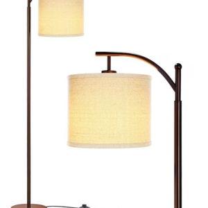Brightech 62-in Oil Brushed Bronze Downbridge Floor Lamp with Fabric Shade