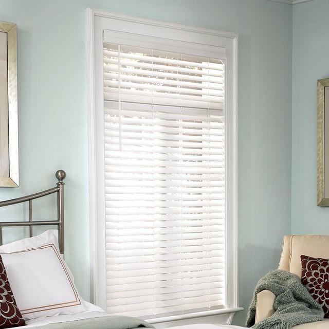 2-inch Faux Wood Cordless Room Darkening Blinds for Windows - Starting at $19.97 - (Over 500 Add'l Custom Sizes) Faux Wood Blinds, Room Darkening Blinds, White - 34" W x 48" H