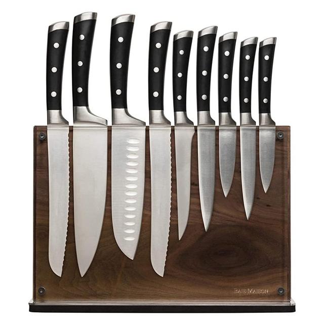 Stylish Large Magnetic Knife Holder - Holds 16+ Knives - Walnut Wooden Knife Block Without Knives - Wide Kitchen Magnetic Knife Holder - Double Sided Kitchen Knife Storage Organizer Block