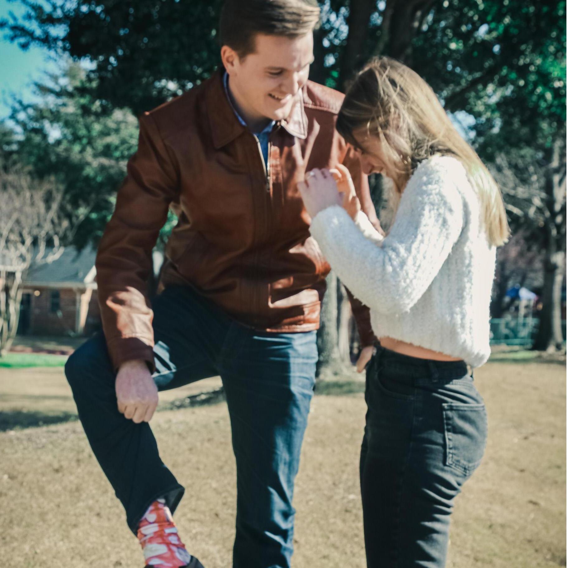 he wore all the things i bought or picked out for him:). like the leather jacket and socks with my face on them.