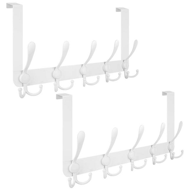 TICONN Over The Door Hooks, 5 Heavy Duty Tri Coat Rack All Metal Coat Hanger for Jacket Hat Towel bags in Bathroom Bedroom Dorm (White, 2PK