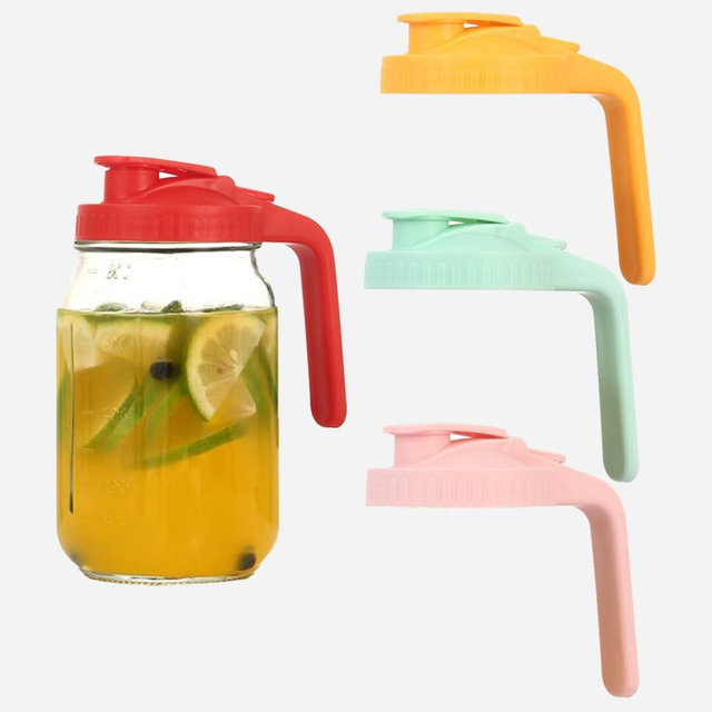 Mason Jar Pour Spout Lids 4 Pack Leak-Proof Flip Cap Lids with Handle Airtight Seal for Wide Mouth Mason Jars Ideal for Syrups, Juice & Beverage Storage (Tropical Vibes)