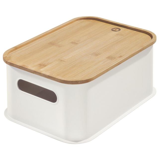 iDesign™ Medium Storage Bin with Bamboo Lid in White