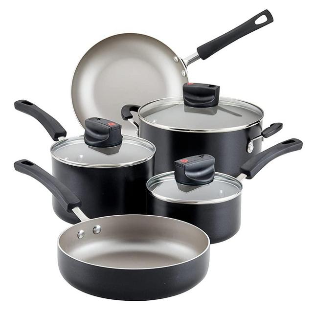 Farberware Smart Control Nonstick Cookware Pots and Pans Set, 14 Piece, Black