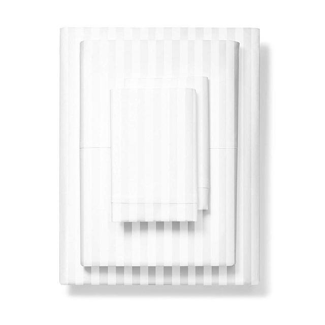 1000 Thread Count Striped Sheets for Bed -100% Long Staple Egyptian Cotton, Woven 1000 TC Stripe King White - Stripe 4 Piece Bedding Set Hotel Quality