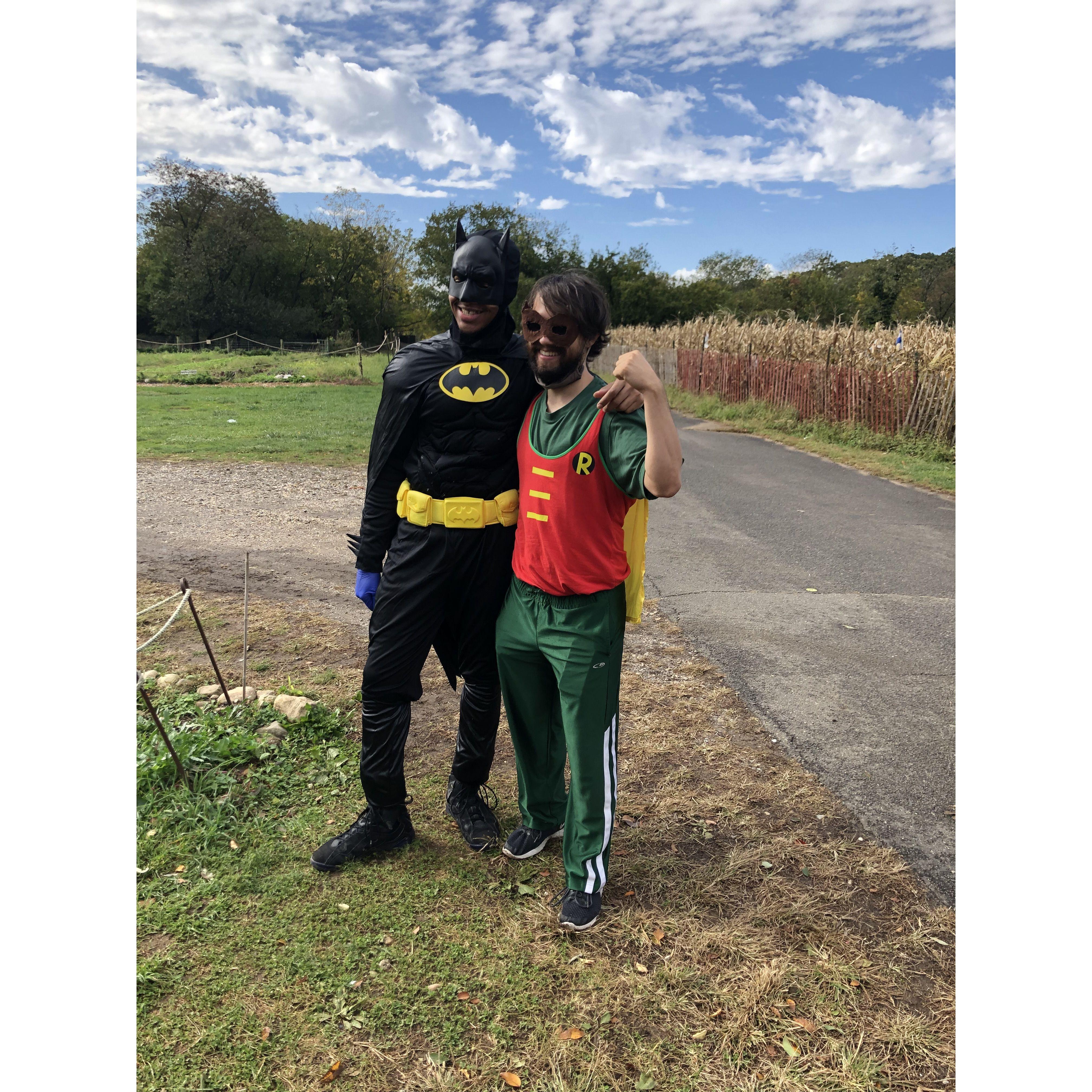 Miles as Robin, finding his Batman, at the Queens County Farm Museum