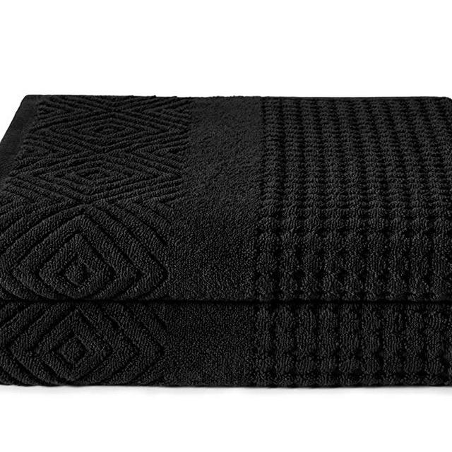 Texere 100% Organic Cotton Diamond Jacquard 700 GSM Luxury Bath Towel Sets - Ultra Soft and Absorbent Hotel and Spa Quality (Diamond, Black, 2 Bath Towels)