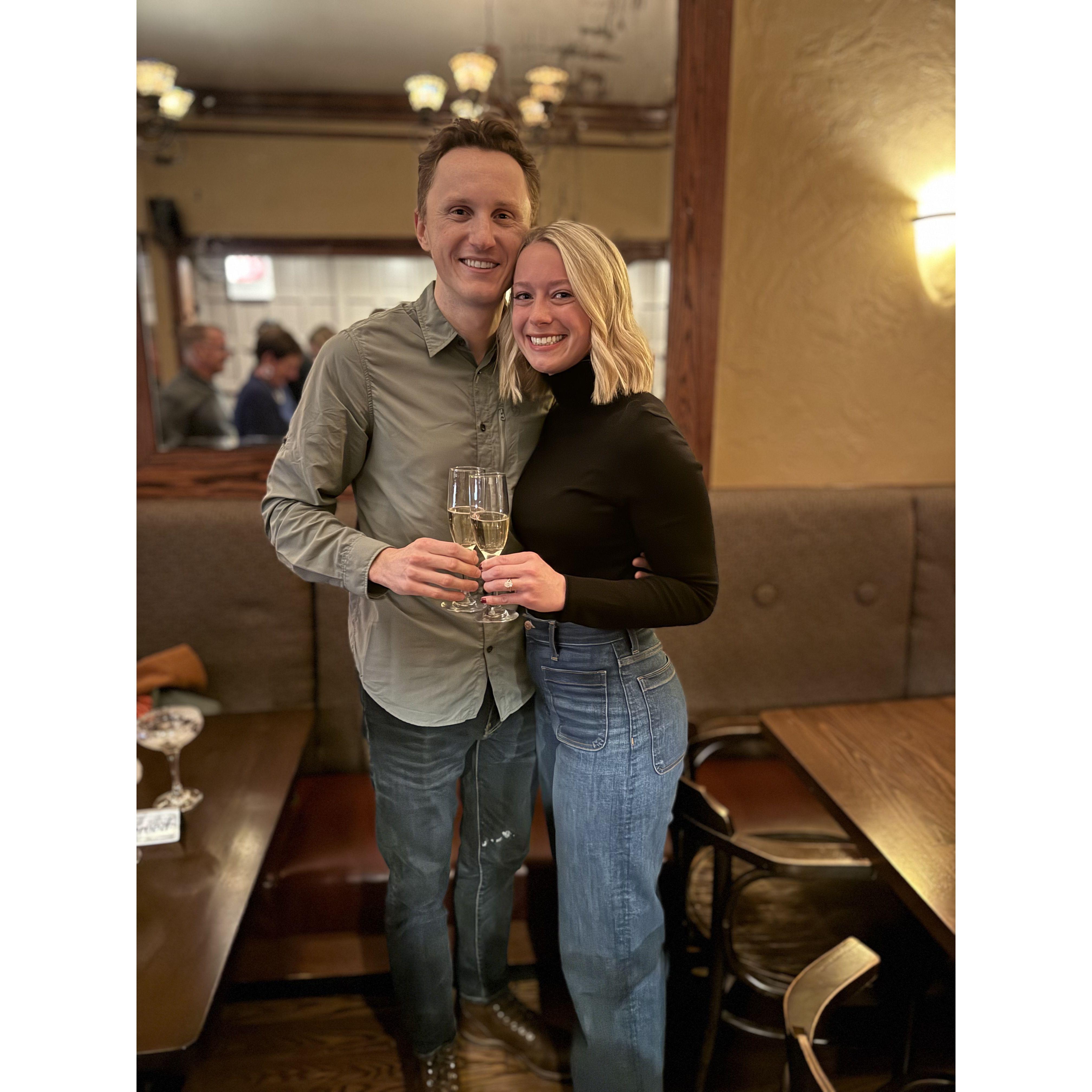 Our engagement at the bar where we first met - Galway Arms!