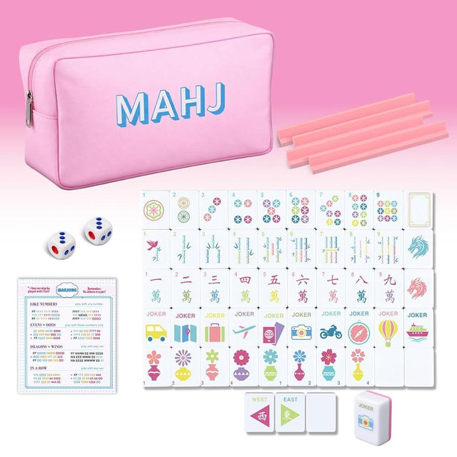 Soulchen Mini American Mahjong Tile Set Include 160 0.8 Inch Mahjong Tiles 2 Dice 4 Wooden Rulers 1 Accessory Bag 4 Beginner Rule Cards(Stylish)