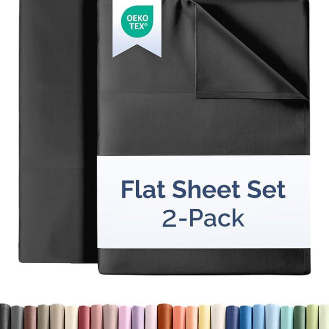 King Size Flat Sheet - Pack of 2 Top Flat Bed Sheet Only - Ultra-Soft, Comfy, Breathable & Cooling - Hotel Quality, Fade & Wrinkle Free - Easy-Care, Stain & Shrink Resistant Bedding - Oeko-Tex - Black