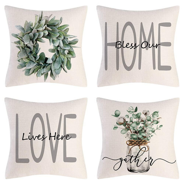 wyooxoo Throw Pillow Covers 18x18 Set of 4 Farmhouse Pillow Covers Natural Cushion Cases Decorative Pillowcases for Sofa Couch Living Room Outdoor Home Decor
