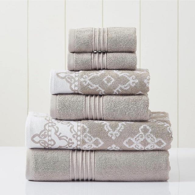 Modern Threads 6 Piece Set, 2 Bath Towels, 2 Hand Towels, 2 Washcloths Yarn Dyed Jacquard/Solid Towel Set Charlize Fawn