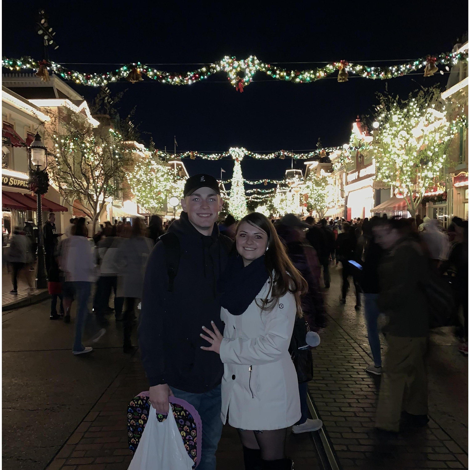 Photo on Main Street U.S.A at Disneyland after the proposal.