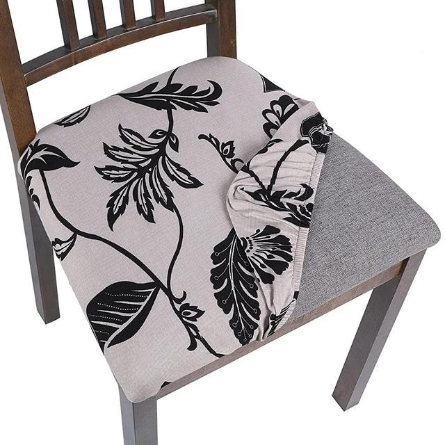 SearchI Seat Covers for Dining Room Chairs Stretch Printed Chair Seat Covers Set of 4, Removable Washable Upholstered Chair Seat Protector Cushion Slipcovers for Kitchen, Office