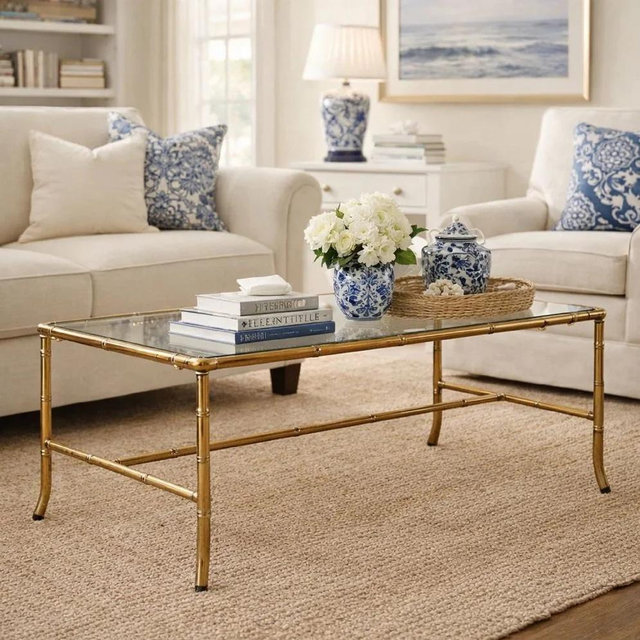 Buy Coffee Table Glass Top Gold Iron Frame 36 Inch