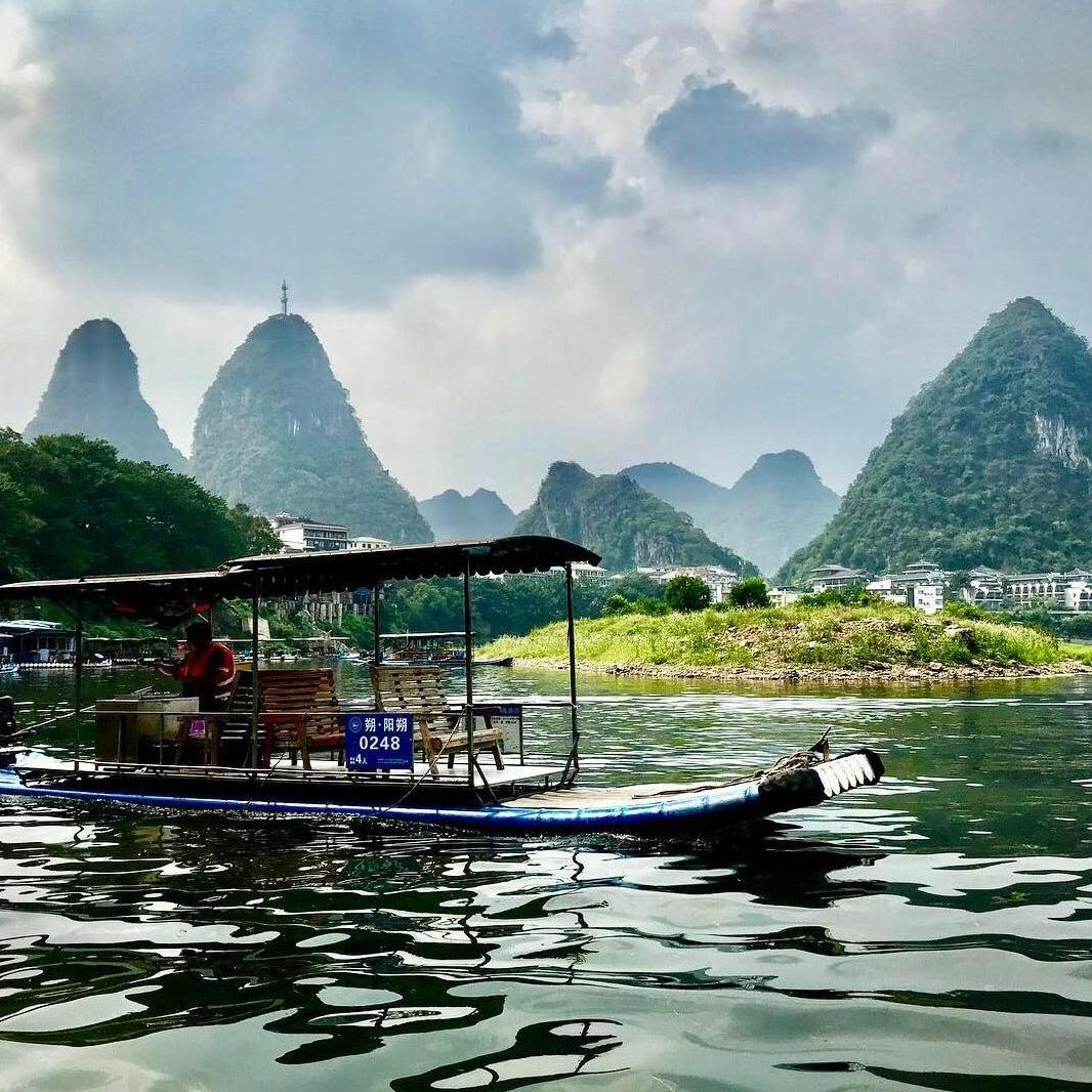 Boat ride through Yangshuo's karst mountains in Guilin, China
2019