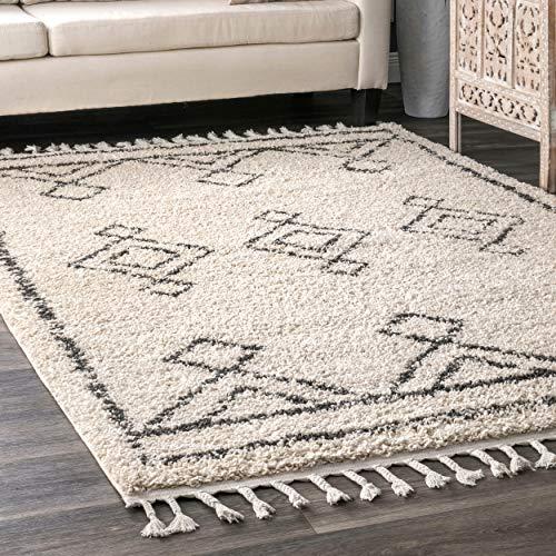 nuLOOM Mackie Moroccan Diamond Shag Rug, 6' 7" x 9', Off White