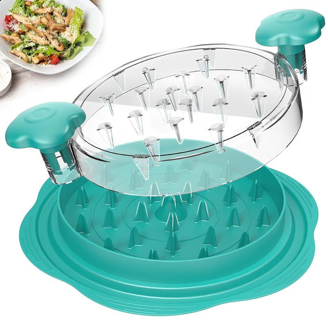 SURETIVIAN Chicken Shredder Tool Twist Large Chicken Breast Shredder with Brush&Fork, Visible Meat Shredder Machine, Anti-Slip Strip, Ergonomic Handle, BPA Free, Pork Beef Chicken (Teal)