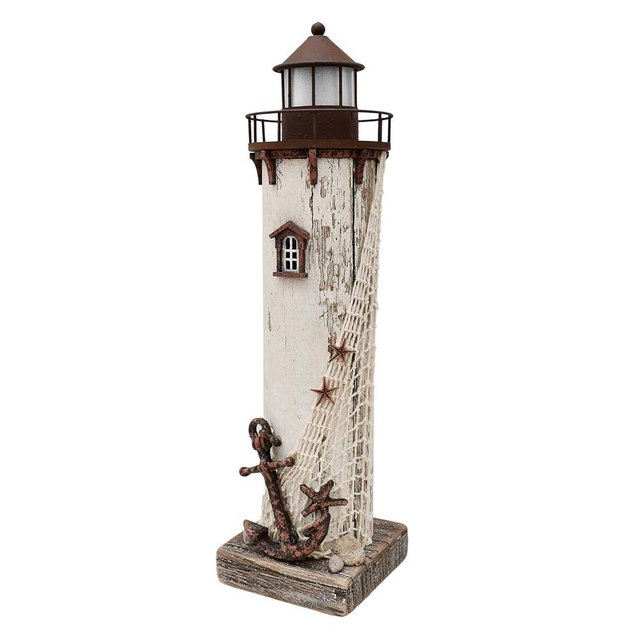 Wooden Lighthouse Decor with Light, Decorative Nautical Lighthouse Nightlight Rustic Ocean Sea Beach Themed Lighthouse Decoration