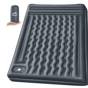 Double Sleeping Pad Camping, Self Inflating 6'' Extra-Thick 2 Person Pillow Built-in Foot Pump Waterproof Inflatable Sleeping Mat Backpacking, Tent, Hiking, Portable Camping Pad (Grey)
