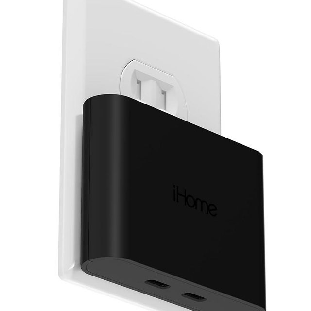 iHome Multiport 40W USB-C Charger, AC Pro 2-Port Flat Block, Dual Fast Charging Wall Adapter