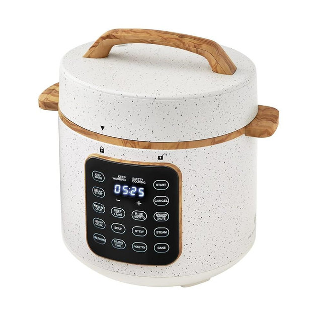 Electric Pressure Cooker, 7-in-1 Programmable Multicooker, 6 Quart Stainless Steel Slow Cooker, Rice Maker, Steamer, Sauté, Linen Speckle