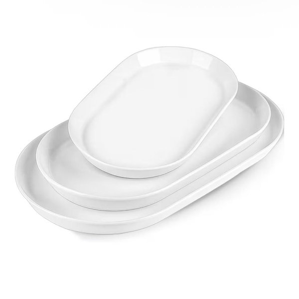 Large - 16"/14"/12" Oval Serving Tray, Ceramic Platters for Entertaining, Set of 3, White