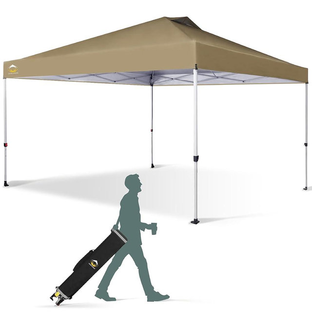 CROWN SHADES 12x12 Pop Up Canopy Outside Canopy, Patented One Push Tent Canopy with Wheeled Carry Bag, Bonus 8 Stakes and 4 Ropes, Beige