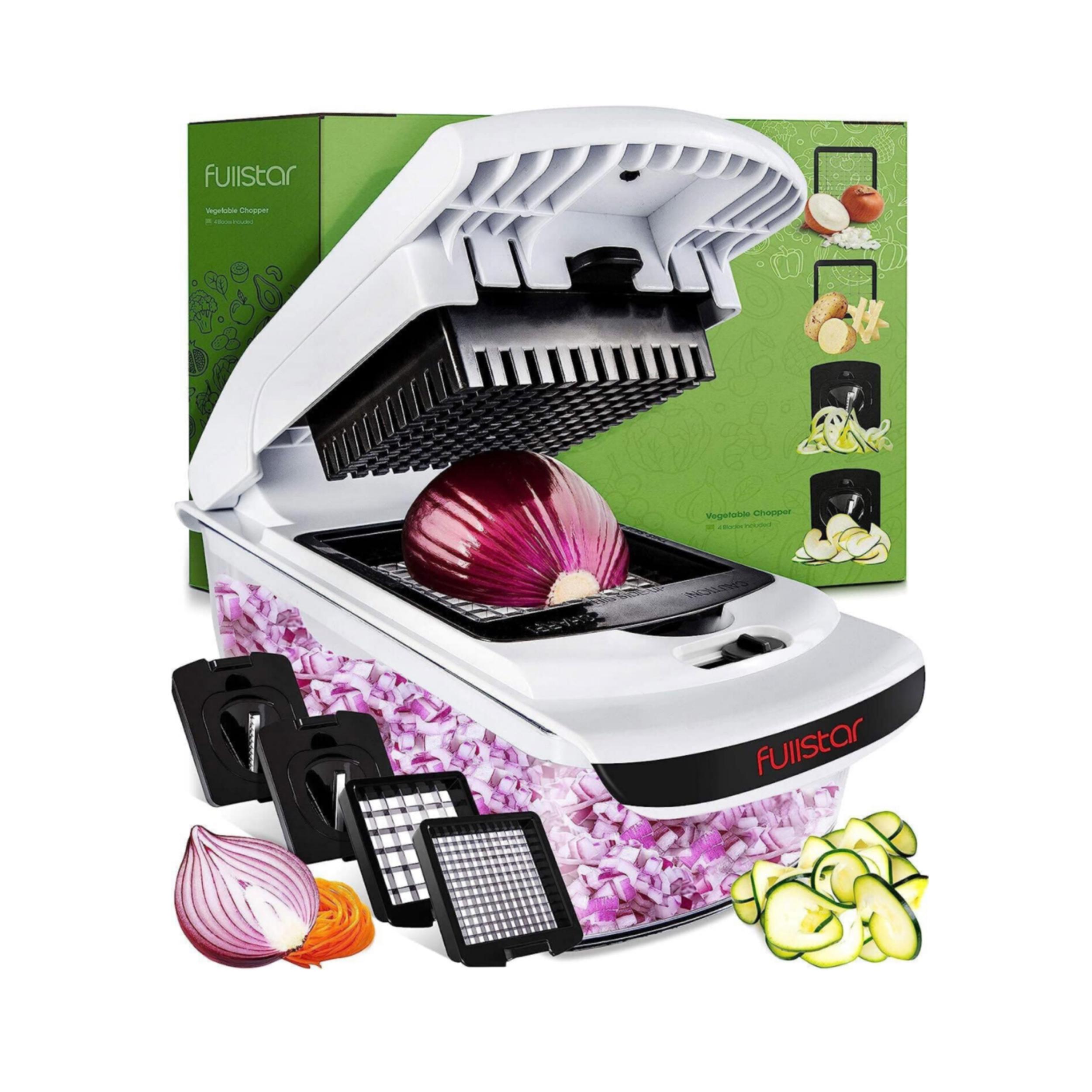 Fullstar Vegetable Chopper - Spiralizer Vegetable Slicer - Onion Chopper with Container - Pro Food Chopper - Slicer Dicer Cutter - (8 in 1, White)