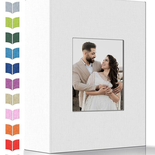 Artfeel Photo Album 4x6 with 100 Pockets,Slip-in Picture Albums,Linen Cover Memory Book with Front Window,White Page Vertical Photo Book for Wedding,Family,Anniversare,Baby,Vacation