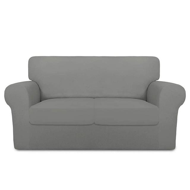 PureFit 3 Pieces Super Stretch Chair Couch Cover for 2 Cushion Slipcover – Spandex Non Slip Soft Sofa Cover for Kids, Pets, Washable Furniture Protector (Loveseat, Light Gray)