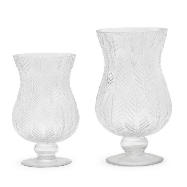 Two's Company Fern Decorative Vase/Hurricane - Glass, Set of 2