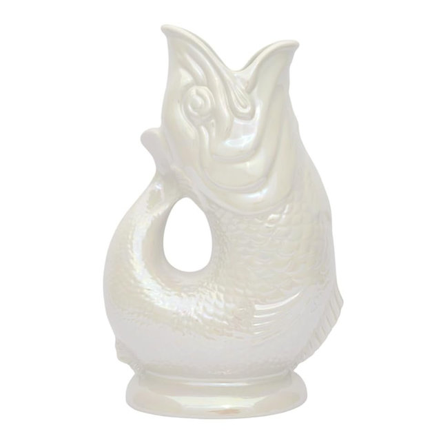The Original Gluggle Jug - Pearl Lustre Gluggle Jug in XL, 28cm 1.4L - Fish Shaped Jug - Decorative Glugging Water Pitcher, Decanter or Vase - Hand Made in Britain (Pearl Lustre, XL)