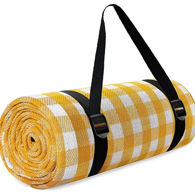 GEEK LIGHTING Picnic Mat Large 79”x 79” Thick 3-Layer Lightweight Portable Picnic Blanket Waterproof Insulation Camping for 4 to 6 Adults Easy Fold Storage Beach Outdoor (Yellow Stripes)