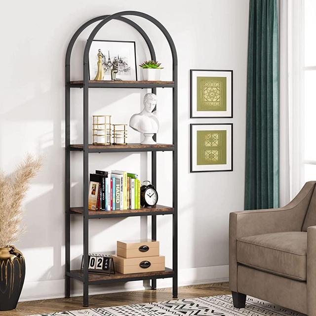 Tribesigns 4-Tier Open Bookshelf, 70.8" Industrial Wood Bookcase Storage Shelves with Metal Frame, Freestanding Display Rack Tall Shelving Unit for Office, Bedroom, Living Room (Rustic Brown, 1PC)