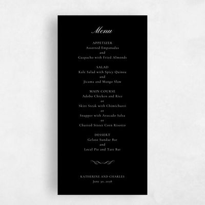 Black Wedding Menu - Abbey
