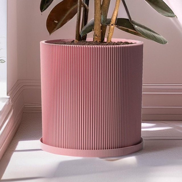 Planter Pot With Drainage, Candy Pink Ray Design for Small and Large Plants [Water Plate Included] Outdoor and Indoor use Plant Pot