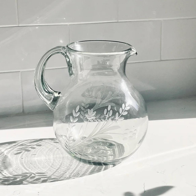 Hand-etched Blown Pitcher: Large