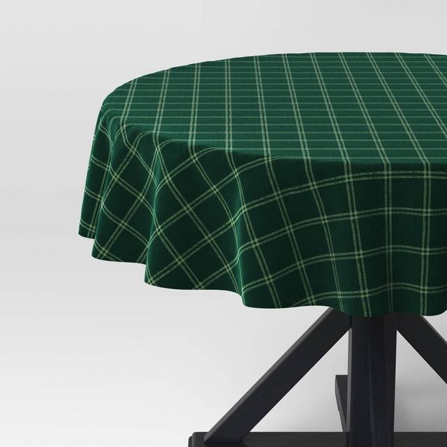 70"x70" Round Plaid Tablecloth Green - Threshold™
