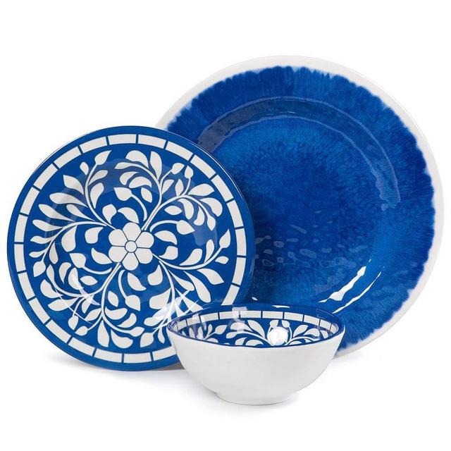 Melamine Dinnerware Set - 12 Pcs Dinner Dishes Set for Outdoor Use, Dishwasher Safe, Lightweight Unbreakable, Blue