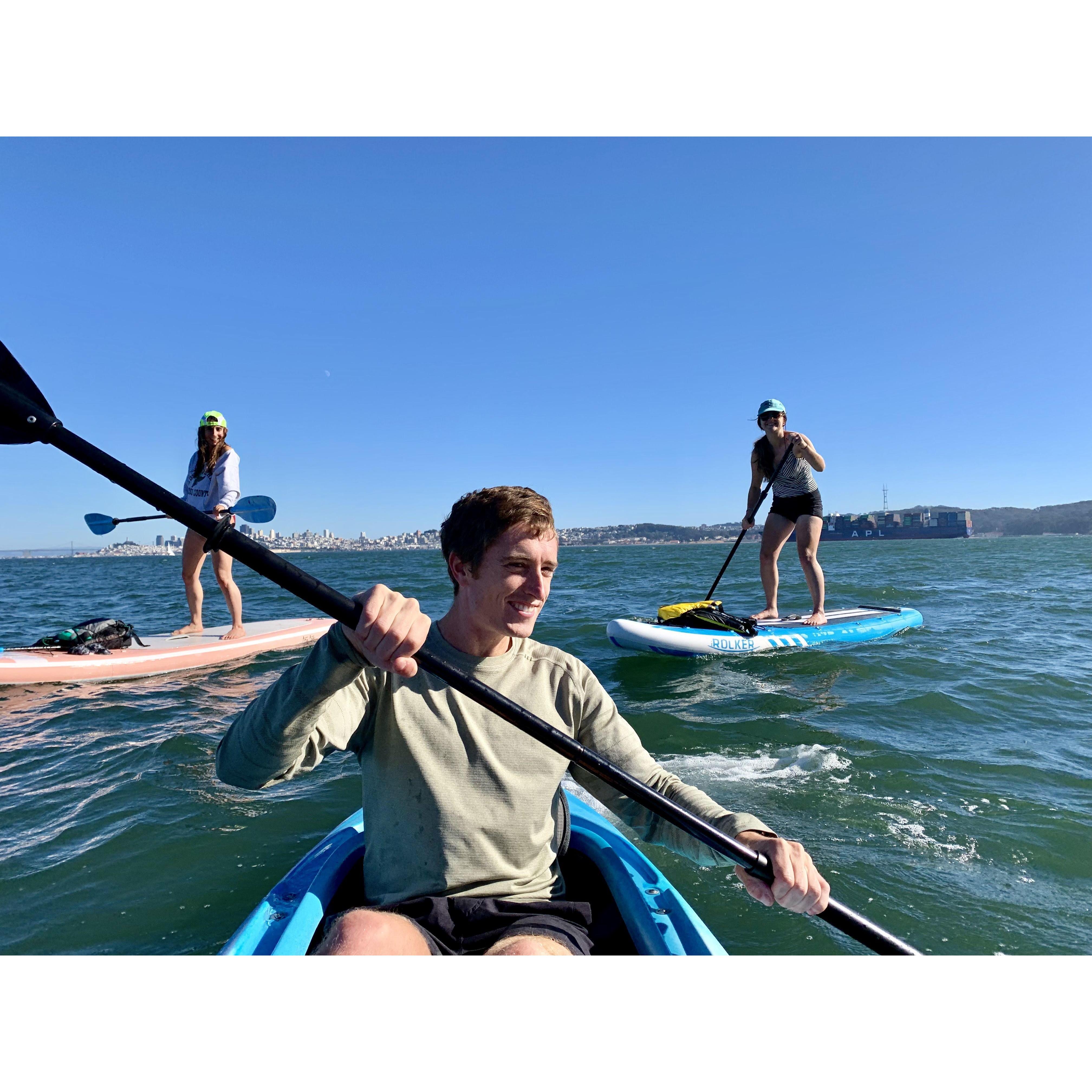 Paddling from our apt in Sausalito to the Golden Gate bridge with Emily & Emma
