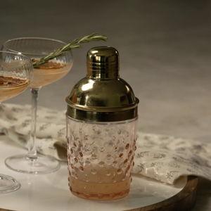 Pink + Gold Glass Hobnail Cocktail Shaker