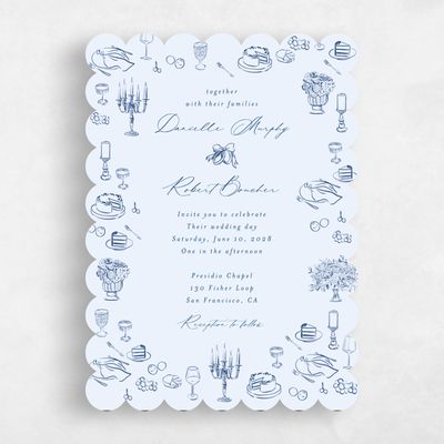 Blue Scalloped Wedding Invitation - Elodie Portrait