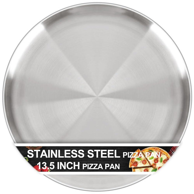 AWTBDP 13½ Inch Pizza Pan for Oven, Non-Stick Large Round Stainless Steel Pizza Pans, Durable Non-Toxic Pizza Tray for Cookie Pizza Pie Cake, Easy Clean & Dishwasher Safe