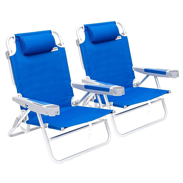 SUNNYFEEL 5-Position Flat Folding Reinforced Aluminum Beach Chair for Adults 2 Pack, Camp Chairs Outdoor Travel Backpack Chair
