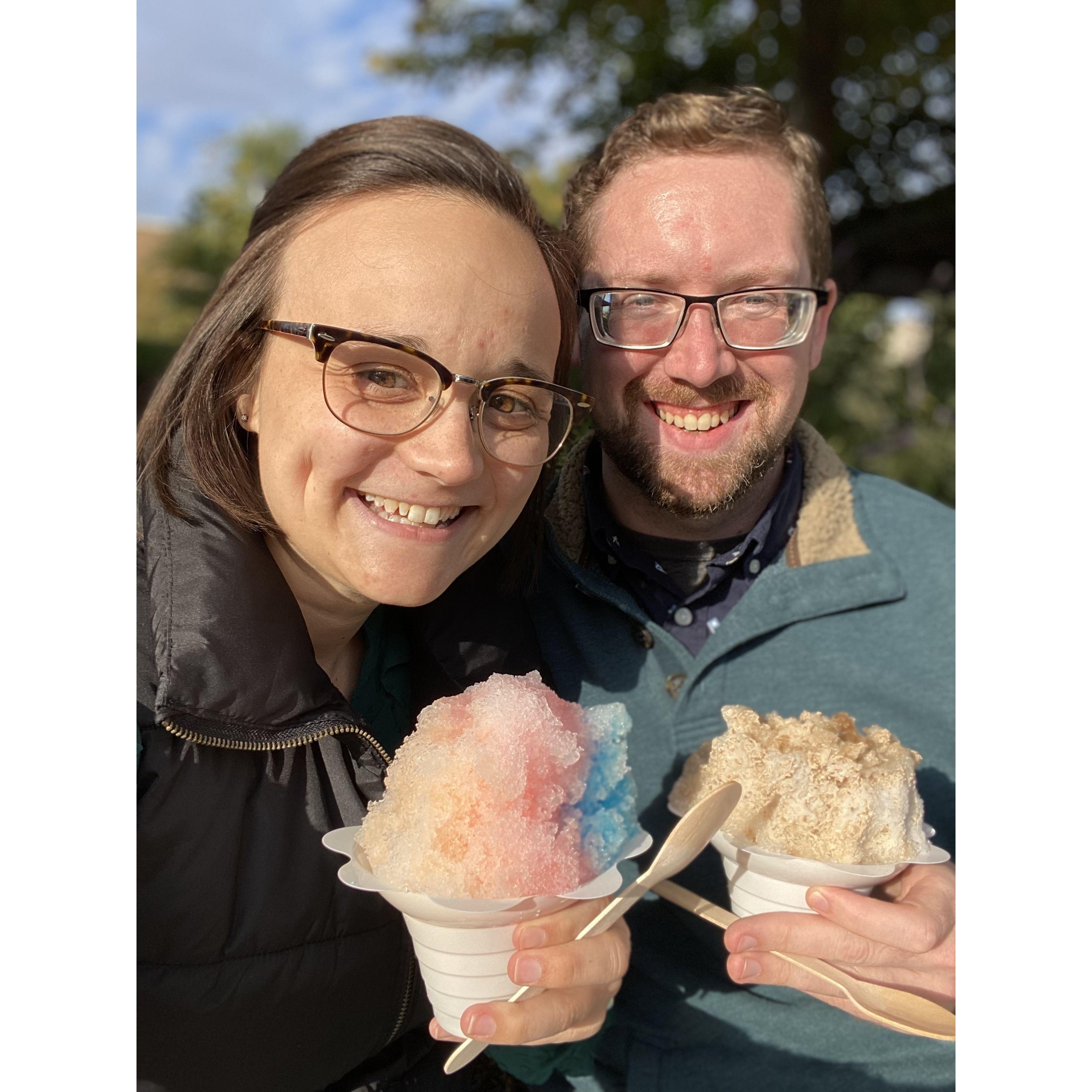 A fun afternoon of snow cones and walking the Naperville river walk