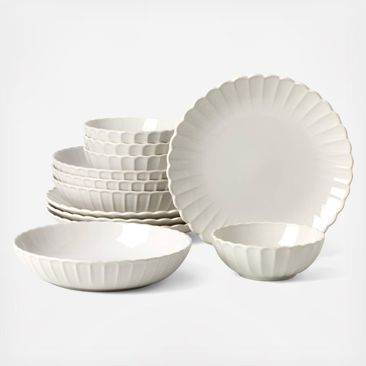 Lenox, French Perle Scallop 12-Piece Dinnerware Set, Service for 4