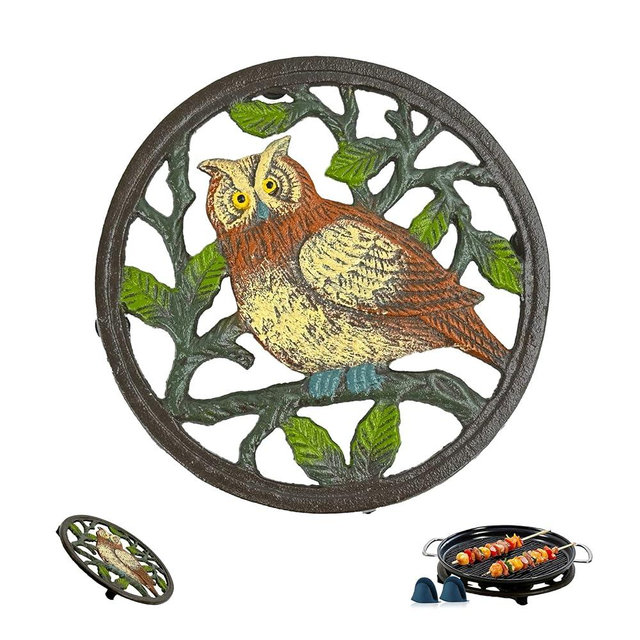 Linton Arts Cast Iron Decorative Trivet for Hot Dishes, Owl Metal Trivet for Hot Pots and Pans with Heat-Resistant Design, Rustic Trivets for Kitchen & Dining